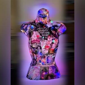 Handcrafted Female Empowerment Collage Mannequin Wall Art w/LED Lighting